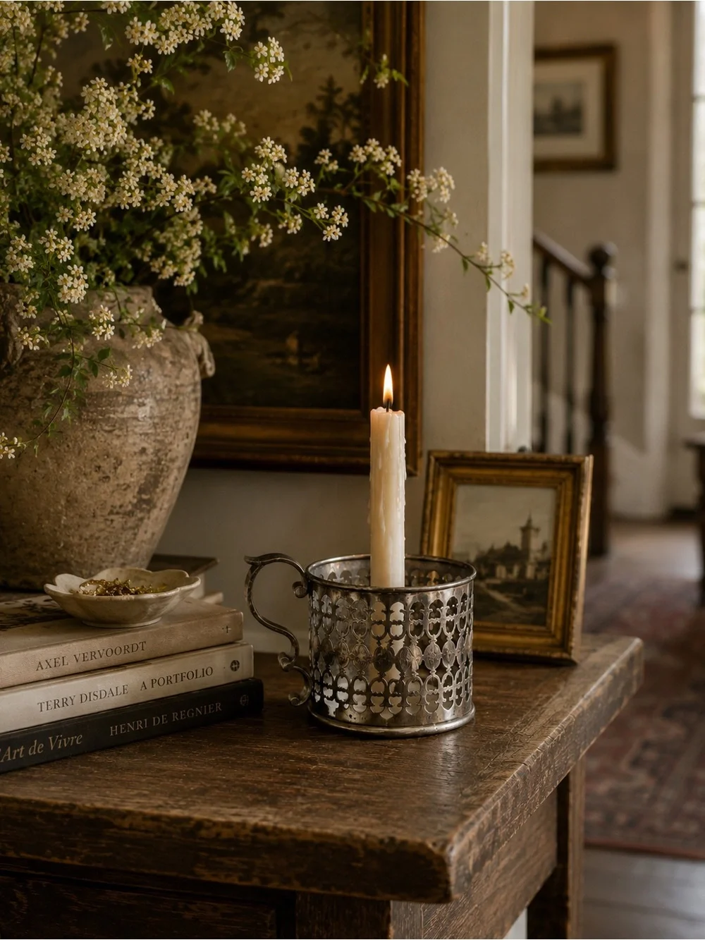 Vintage silver plated finger chamberstick (single candle holder)